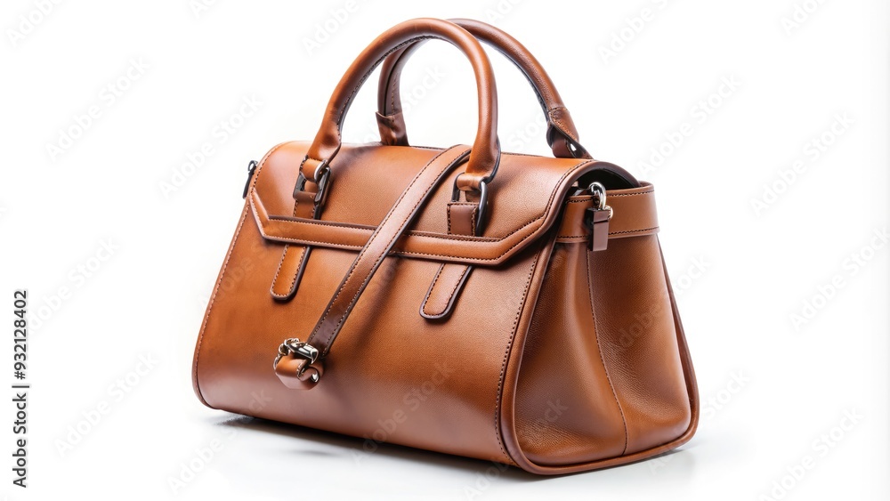 High-quality image of a stylish leather women's handbag isolated on a white background, showcasing its sleek design and structure in a side view perspective. High-quality image of a stylish leather women's handbag isolated on a white background, showcasing its sleek design and structure in a side view perspective.