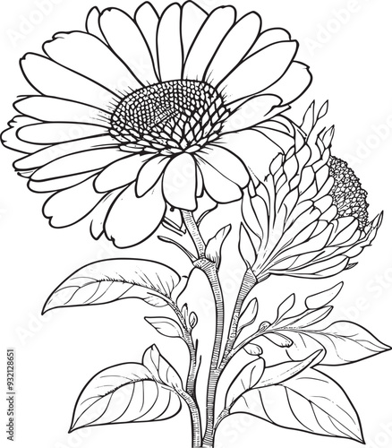 Flower coloring page, hand drown a vintage for adult