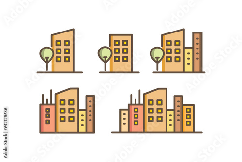 Modern city street building set. Construction, environment, urban city development, cityscape concept. Flat vector design isolated illustration/