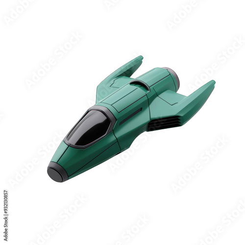 A sleek green spaceship model, perfect for sci-fi themes and illustrations, showcasing futuristic design and creativity. transparent background