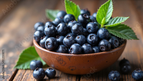 Wallpaper Mural Fresh blueberries in rustic bowl representing healthy snacking on wooden background Torontodigital.ca