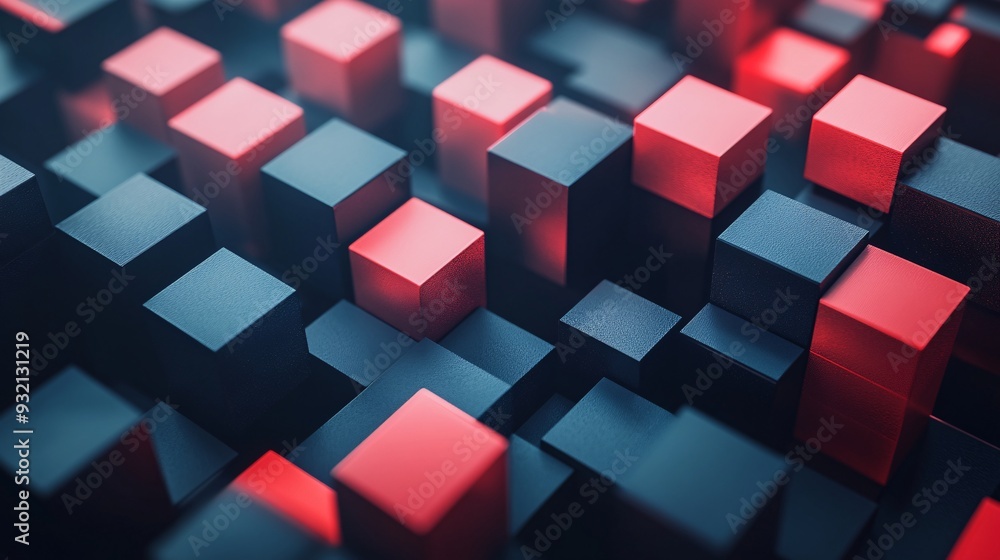 Geometric 3D rendering with abstract cubes and squares, creating a sleek background for posters, branding, and placards Geometric 3D rendering with abstract cubes and squares, creating a sleek background for posters, branding, and placards