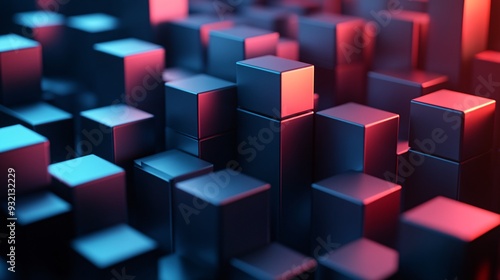 Geometric 3D rendering with abstract cubes and squares, creating a sleek background for posters, branding, and placards