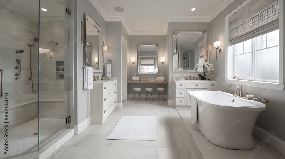 A luxurious master bathroom with spa-like features and elegant design
A luxurious master bathroom with spa-like features and elegant design