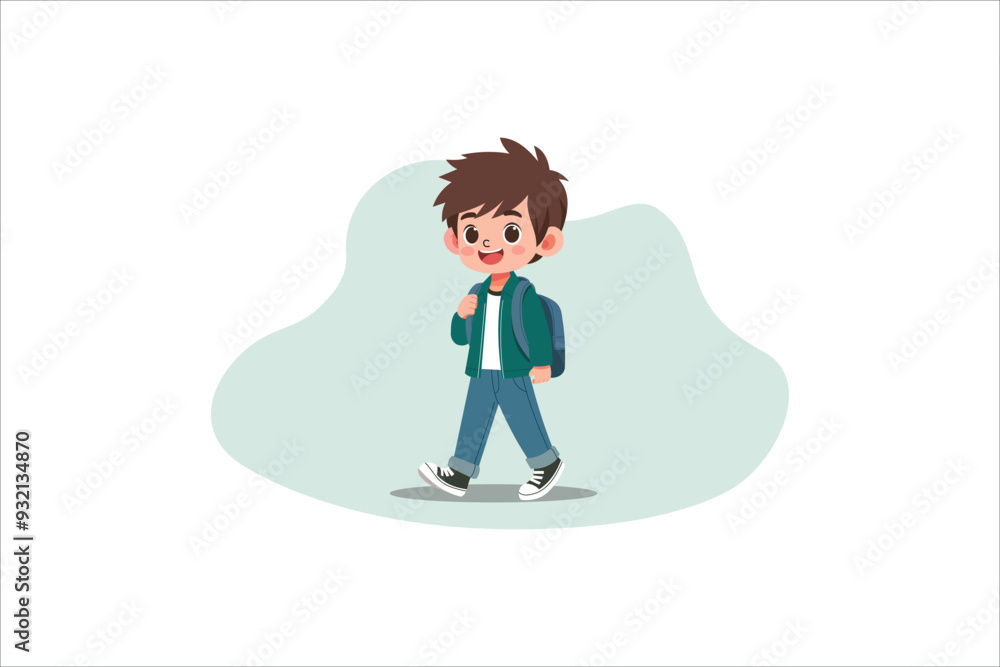 Little boy with backpack go to school for the first time. Back to school vector design isolated on white background. Little boy with backpack go to school for the first time. Back to school vector design isolated on white background.