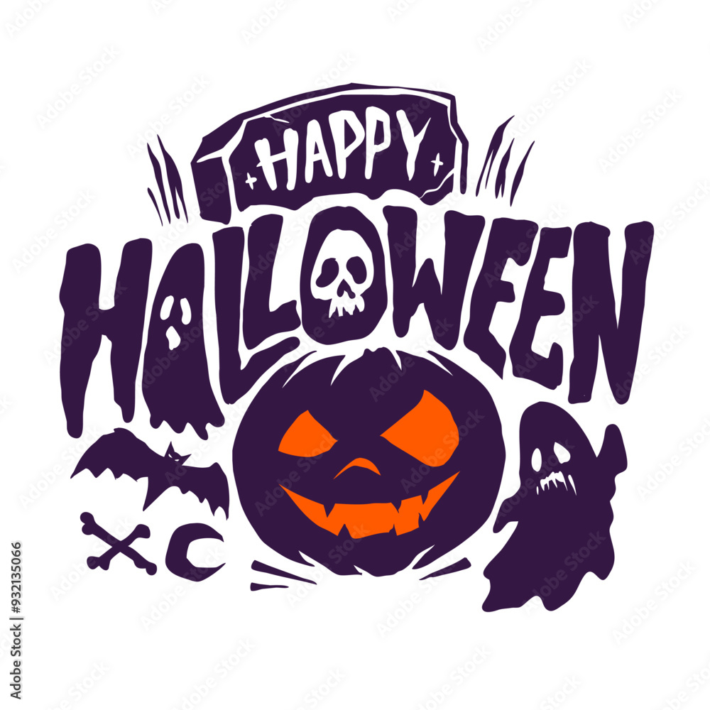 happy halloween font letter design vector illustration