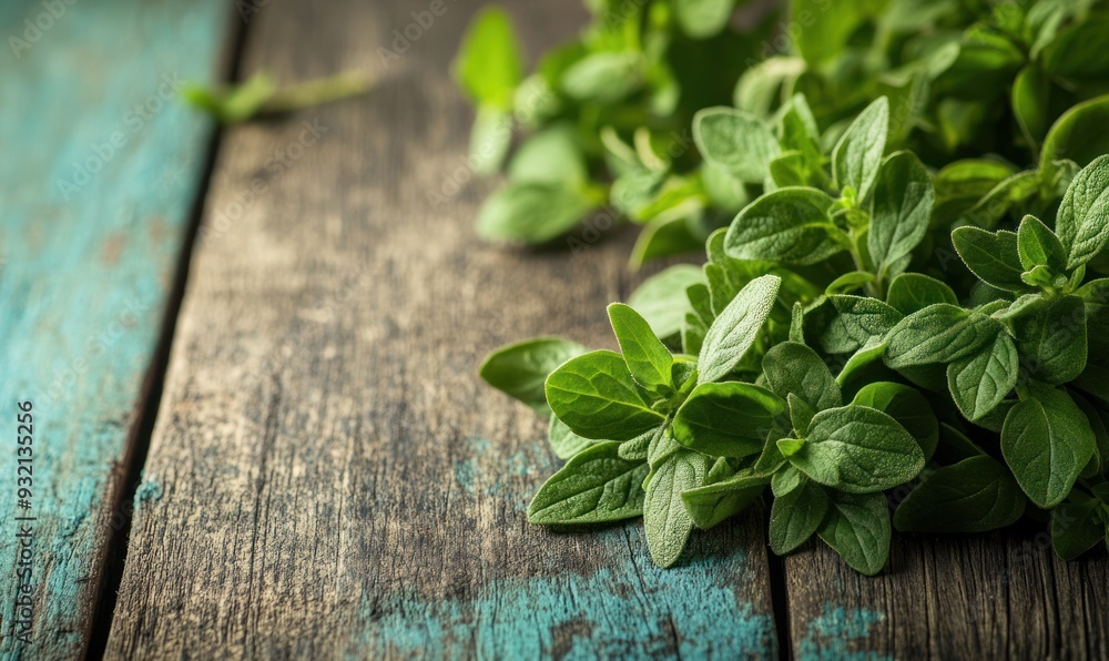 Fresh Oregano on Rustic Wooden Background Fresh Oregano on Rustic Wooden Background