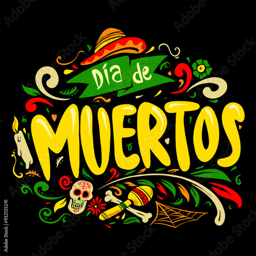 dia de los muertos the death festival typography font letter design vector