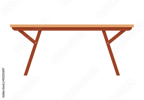 A minimalist wooden table with angled legs and a simple rectangular top, shown from a side view. The design is clean and modern, making it suitable for a variety of interior decor styles.