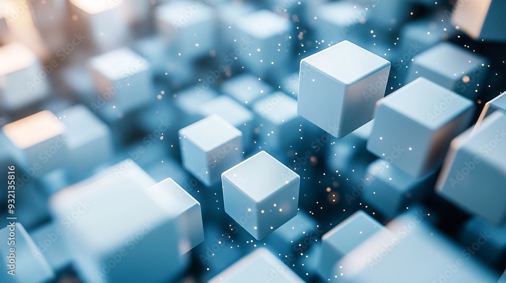 Abstract 3D rendering of geometric shapes with a focus on interlocking squares and cubes, perfect for a modern poster or banner Abstract 3D rendering of geometric shapes with a focus on interlocking squares and cubes, perfect for a modern poster or banner