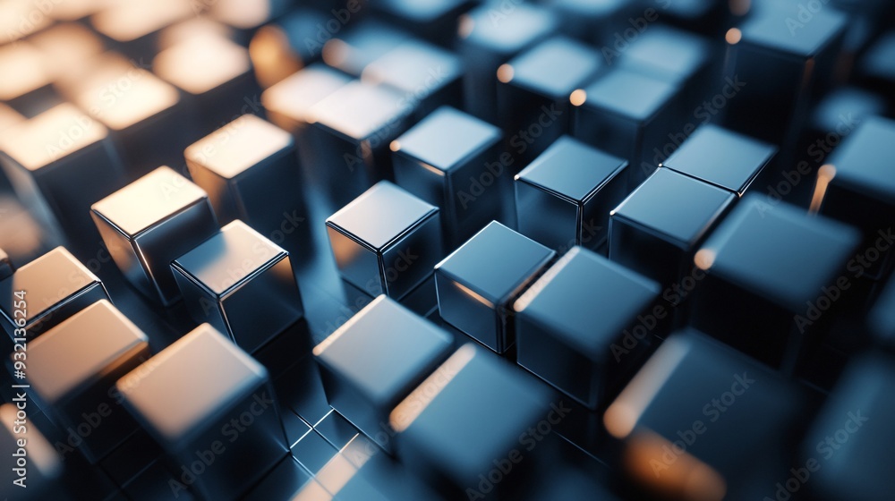Abstract 3D rendering of geometric shapes with a focus on interlocking squares and cubes, perfect for a modern poster or banner Abstract 3D rendering of geometric shapes with a focus on interlocking squares and cubes, perfect for a modern poster or banner