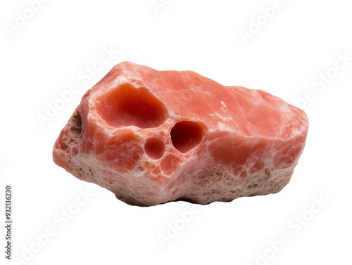 small fragment of red coral with porous textured surface isolated on transparent background 