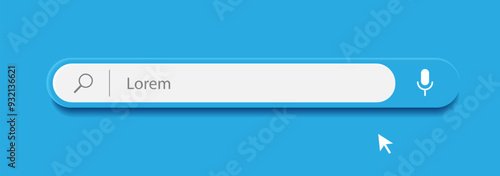 Search bar Internet browser 3d style on blue background for UI design, website interface element with web icons and push button vector