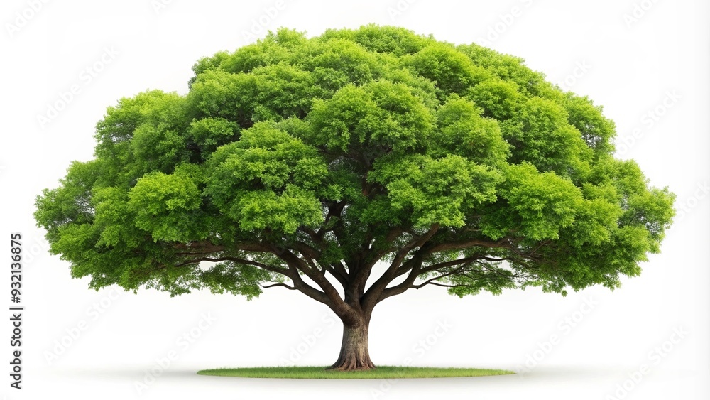 Big tree with green leaves on white background. Healthy and bright tree. Nature and tranquility concept Big tree with green leaves on white background. Healthy and bright tree. Nature and tranquility concept