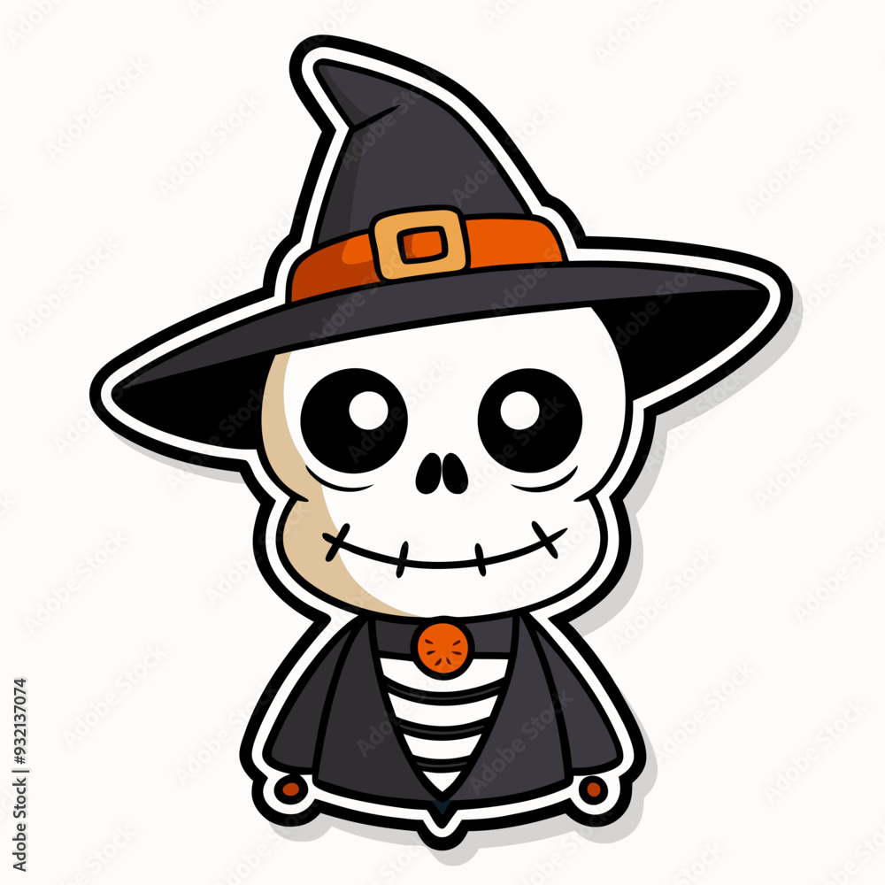 Adorable Halloween Skeleton with Witch Hat - Baby Sticker Design on White Background art vector illustration Adorable Halloween Skeleton with Witch Hat - Baby Sticker Design on White Background art vector illustration