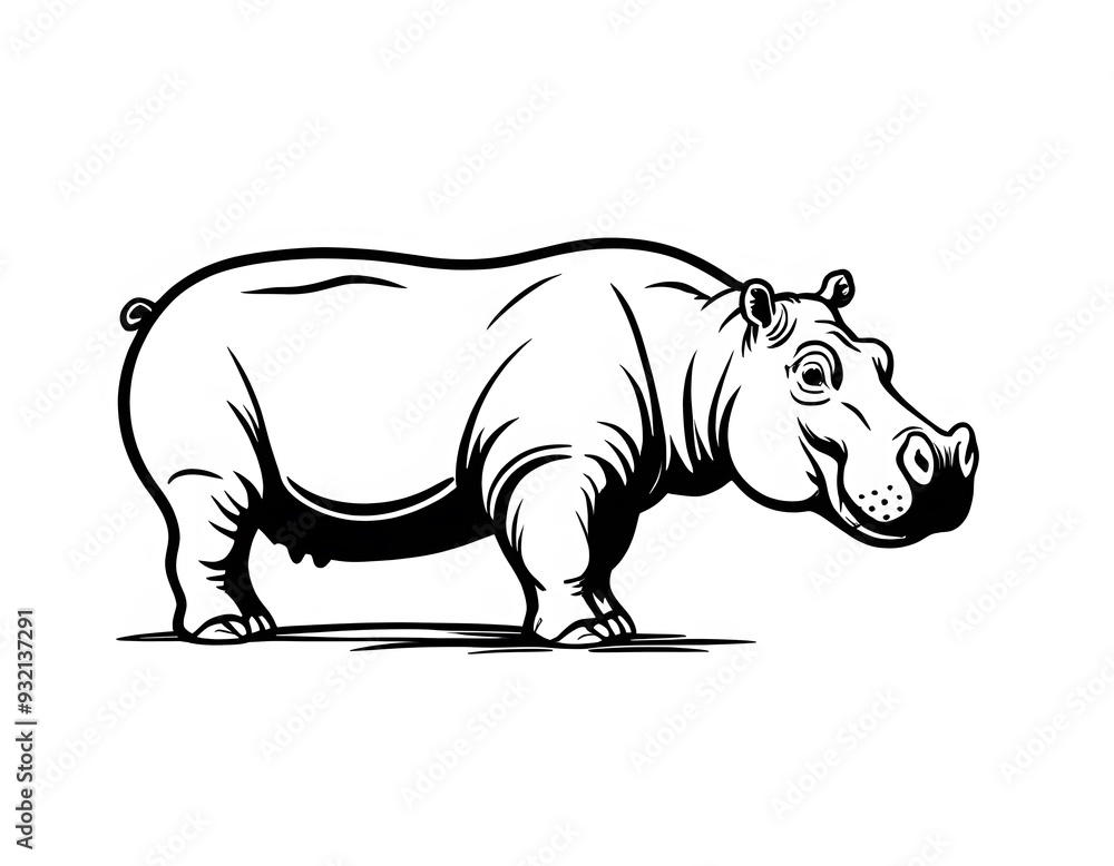 Obraz premium Drawing of a cute hippopotamus, for coloring for example.