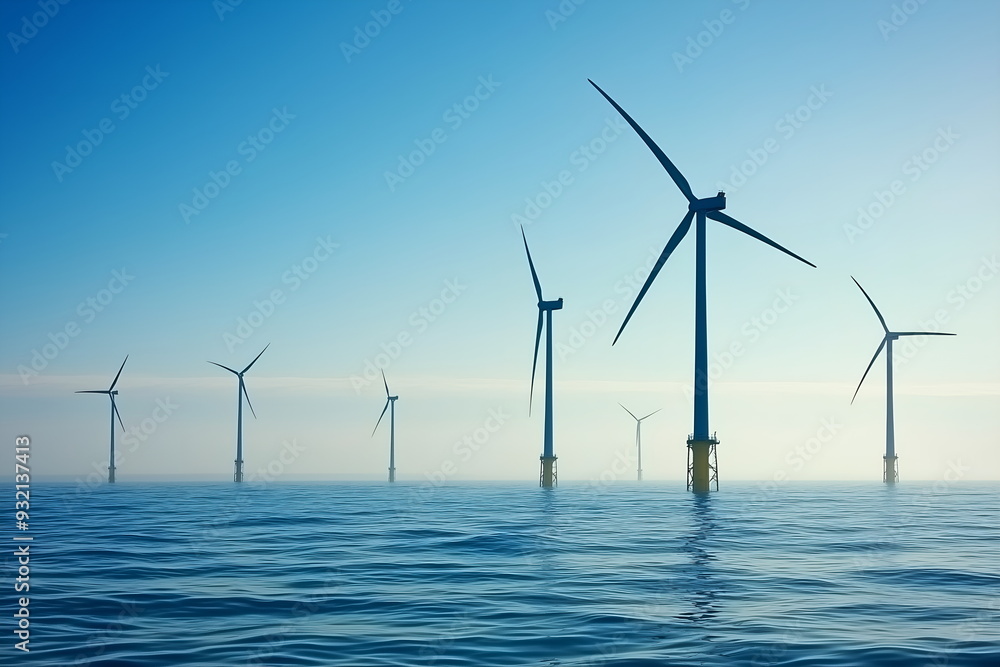 A wind farm, with towering wind turbines, powerful renewable energy sources A wind farm, with towering wind turbines, powerful renewable energy sources