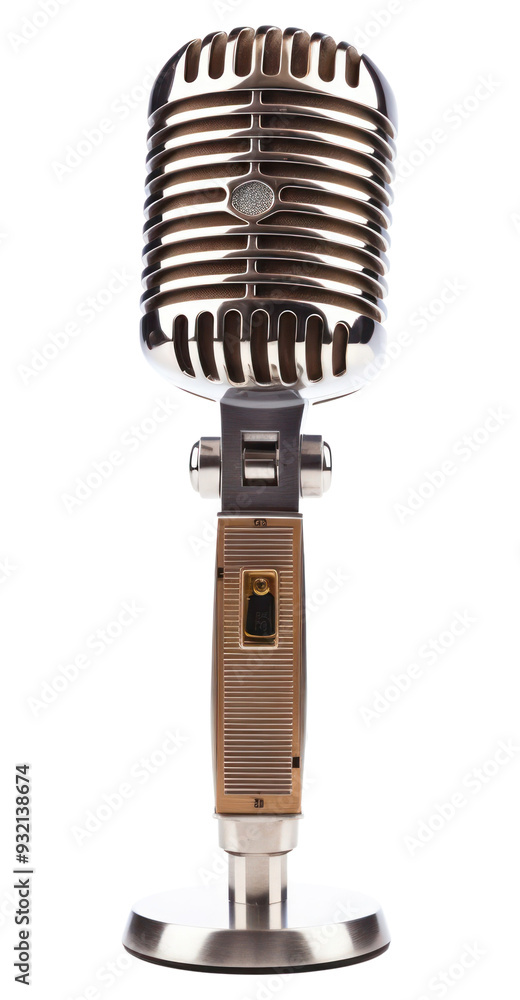 Fototapeta premium PNG Retro microphone white background technology equipment.