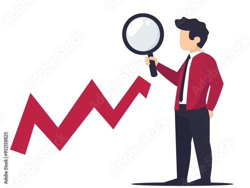 a man holding a magnifying glass looking at a graph