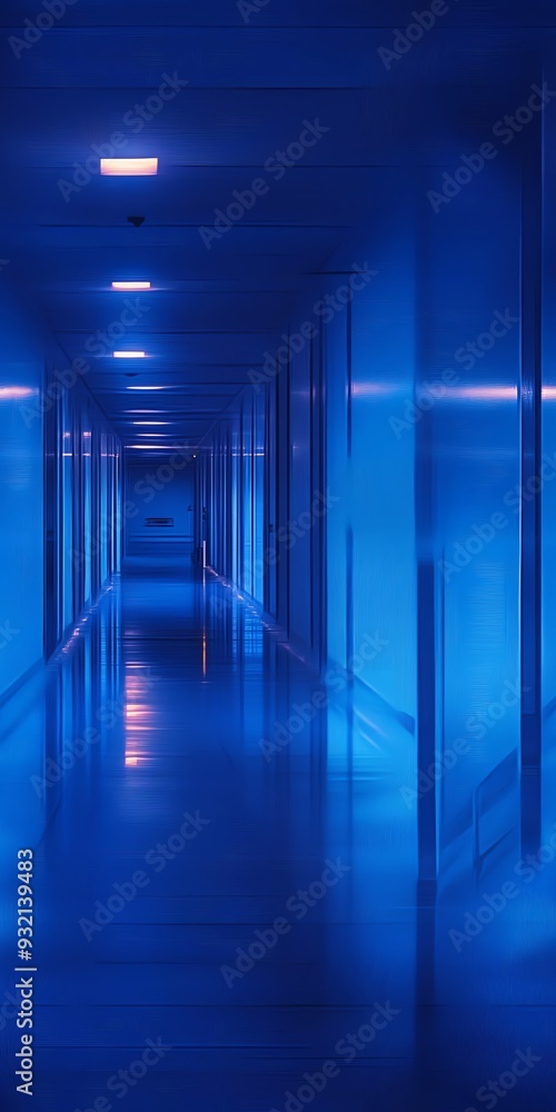 A quiet hospital corridor at night, dimly lit with a few nurses making their rounds and patient rooms lined up on either side A quiet hospital corridor at night, dimly lit with a few nurses making their rounds and patient rooms lined up on either side