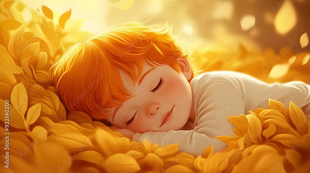 Sleeping Child in Autumn Leaves. Sleeping Child in Autumn Leaves.
