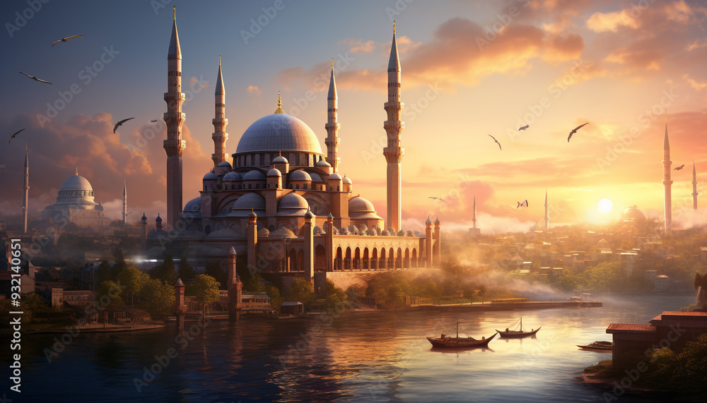 Fototapeta premium you are standing on a hilltop overlooking a mosque