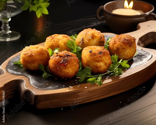 An artful arrangement of bolinho de bacalhau (codfish fritters) photo