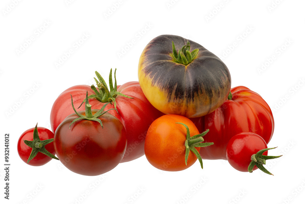 fresh ripe varietal tomatoes on a white isolated background fresh ripe varietal tomatoes on a white isolated background