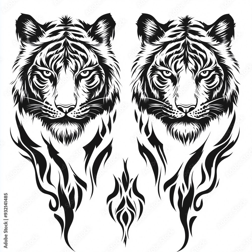 Tribal Tattoo Design: The Perfect Blend of Tradition and Modernity, Black and White Tribal Tattoo Art: Tiger Head and Viking Elements Tribal Tattoo Design: The Perfect Blend of Tradition and Modernity, Black and White Tribal Tattoo Art: Tiger Head and Viking Elements