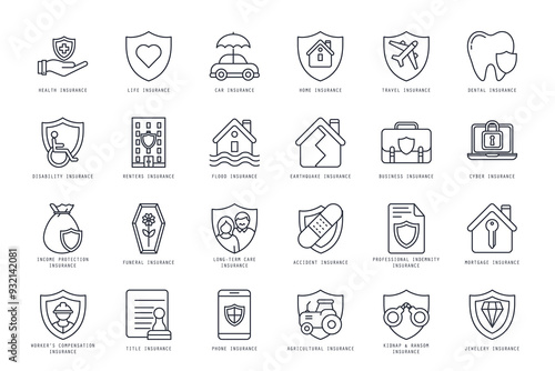Set of insurance icons vector illustration. icons bundle isolated on white background