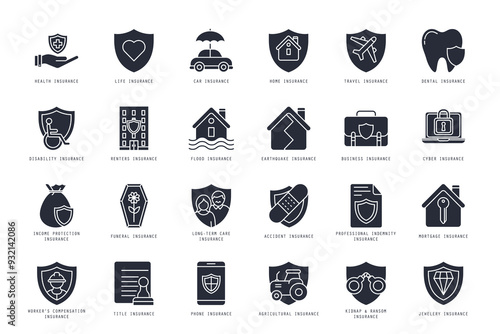 Set of insurance icons vector illustration. icons bundle isolated on white background