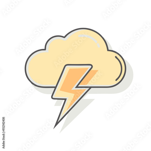 Cloud with Lightning Icon, Yellow Tones, Minimalist Weather Illustration