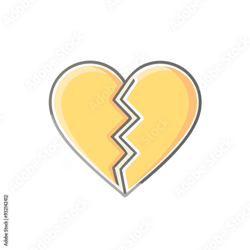 Broken Heart Icon, Minimalist Yellow Illustration, Heartbreak Concept