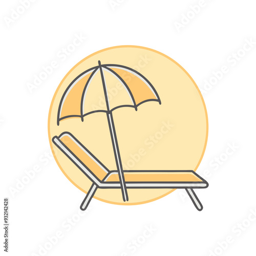 Sun Lounger with Umbrella, Yellow Tones, Summer Vacation