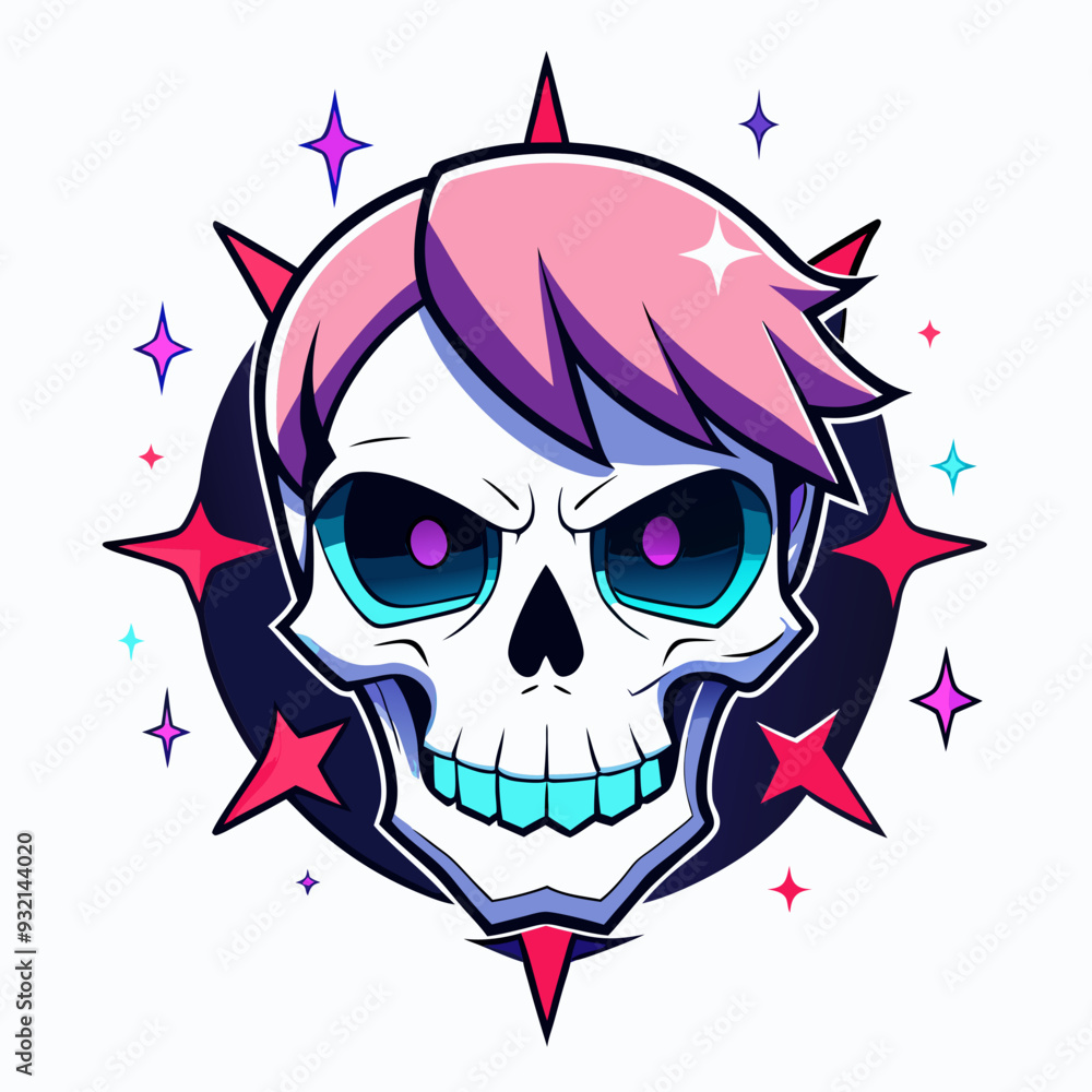 Epic Anime Skull Vector T-Shirt Design, Glitch Aesthetic, Starry Shimmer, Crisp White Background Epic Anime Skull Vector T-Shirt Design, Glitch Aesthetic, Starry Shimmer, Crisp White Background