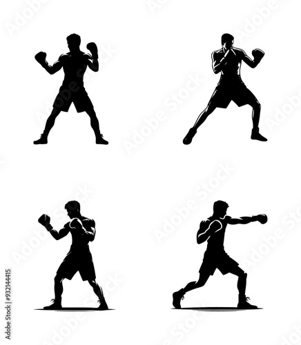 vector set of a man practicing boxing silhouette icon (artwork 1)