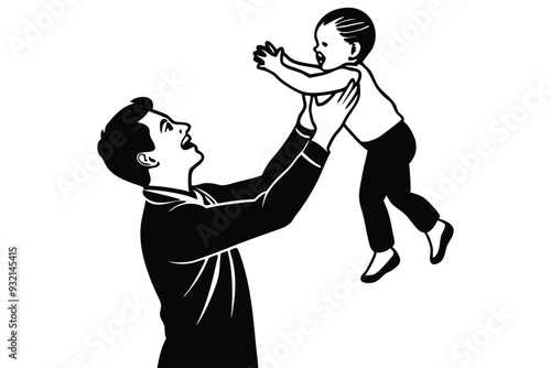 Father Lifting Child High Vector Illustration, Family Bonding Vector Art, Loving Parent and Child Cartoon Design photo