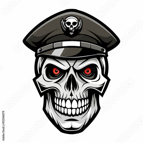 Design a Powerful, Menacing Skull in a Tactical Beret Bold Black-and-White Illustration with Military Vibe art vector illustration