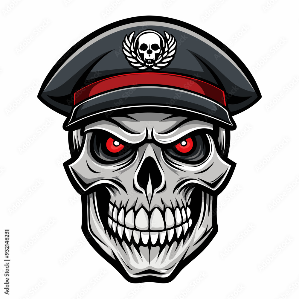 Design a Powerful, Menacing Skull in a Tactical Beret Bold Black-and-White Illustration with Military Vibe art vector illustration Design a Powerful, Menacing Skull in a Tactical Beret Bold Black-and-White Illustration with Military Vibe art vector illustration