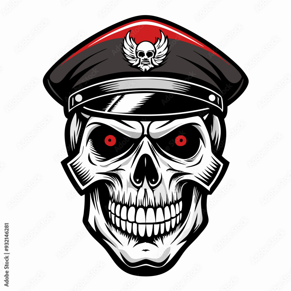 Design a Powerful, Menacing Skull in a Tactical Beret Bold Black-and-White Illustration with Military Vibe art vector illustration Design a Powerful, Menacing Skull in a Tactical Beret Bold Black-and-White Illustration with Military Vibe art vector illustration