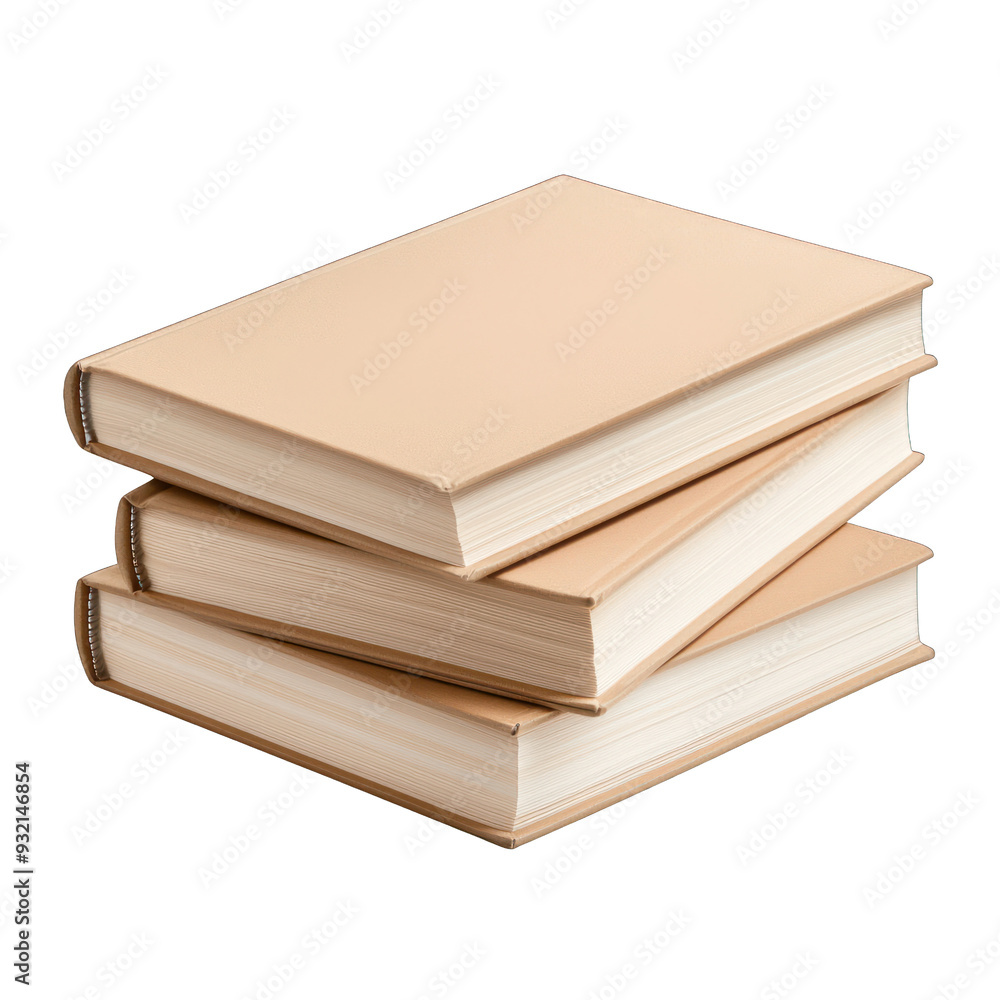Three stacked blank books with beige covers, perfect for showcasing your designs or as a background for educational content. transparent background Three stacked blank books with beige covers, perfect for showcasing your designs or as a background for educational content. transparent background