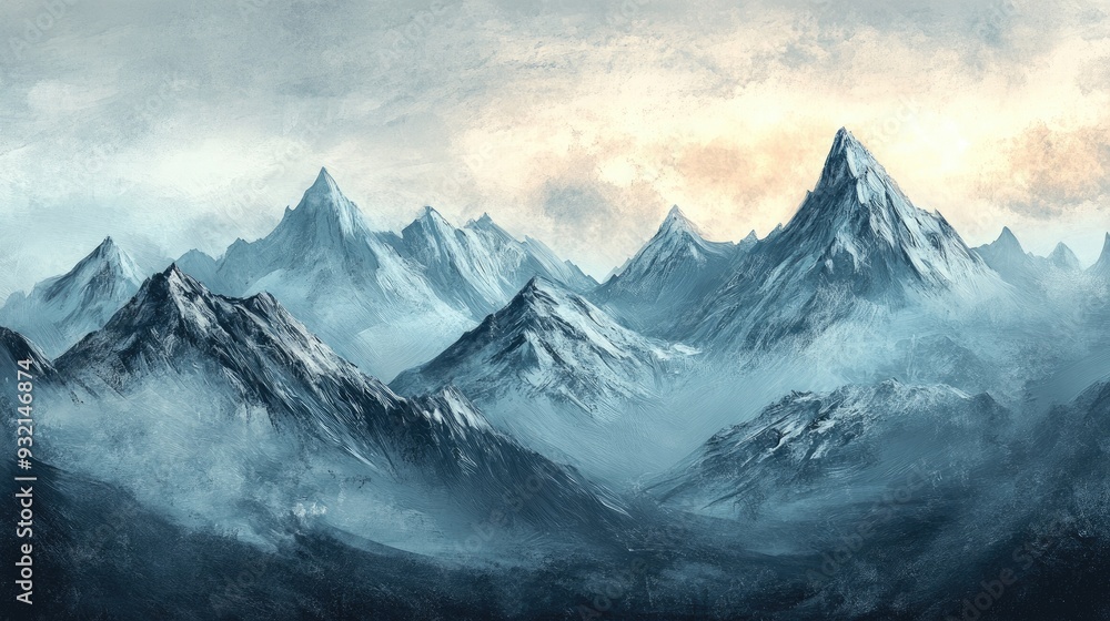 Obraz premium 2D illustration of mountains created through digital painting Hand drawn artistic representation