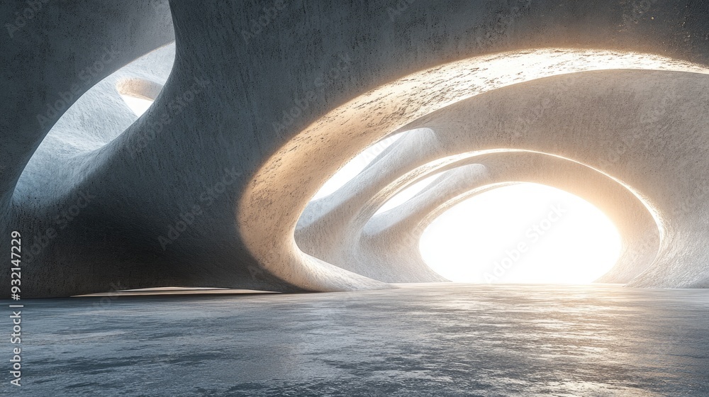 3D rendering of an abstract futuristic structure featuring a concrete flooring design 3D rendering of an abstract futuristic structure featuring a concrete flooring design