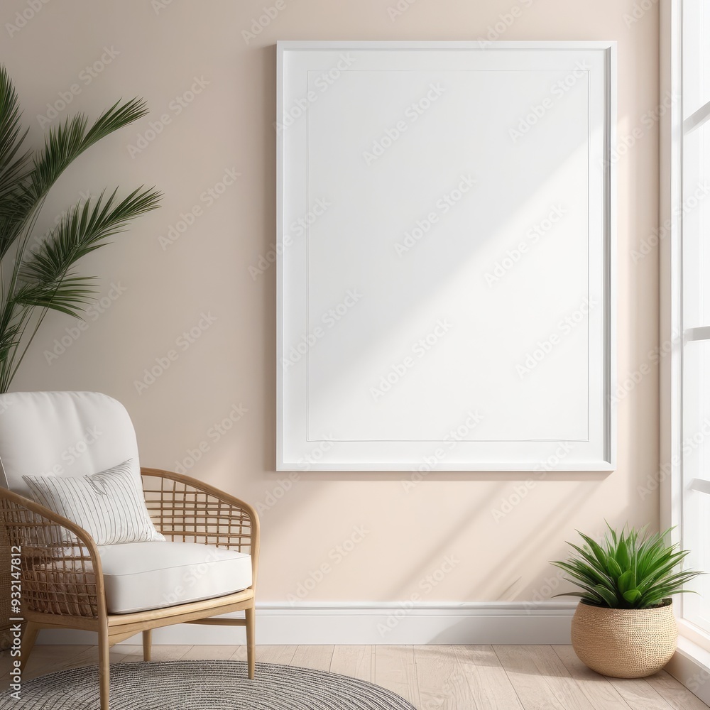 close up white poster frame in modern home interior with light colored paper texture wall, wall mockup, 3d rendering close up white poster frame in modern home interior with light colored paper texture wall, wall mockup, 3d rendering