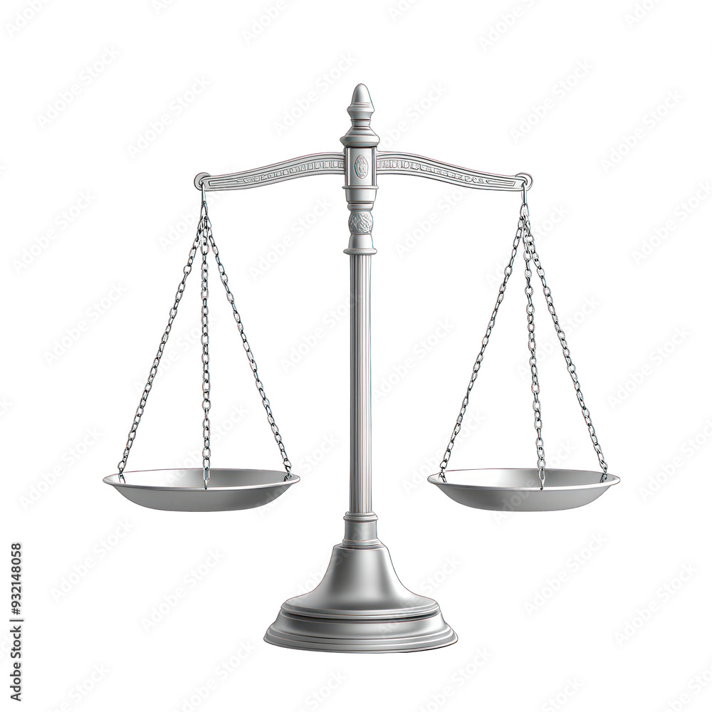 A balanced scale symbolizes justice and fairness, representing the legal system and equality in decision-making. transparent background A balanced scale symbolizes justice and fairness, representing the legal system and equality in decision-making. transparent background