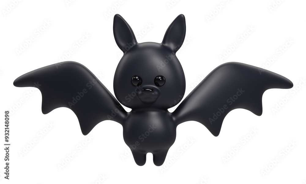 Fototapeta premium A cute cartoon dark bat with open wings isolated on white background. 3d rendering 
