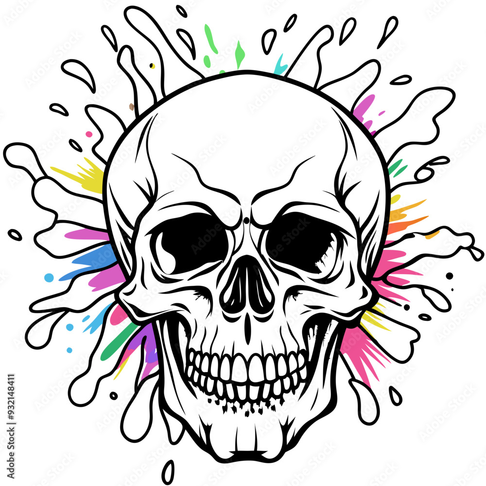 Fototapeta premium Vibrant Human Skull Vector Design with Color Splash on White Background art vector illustration