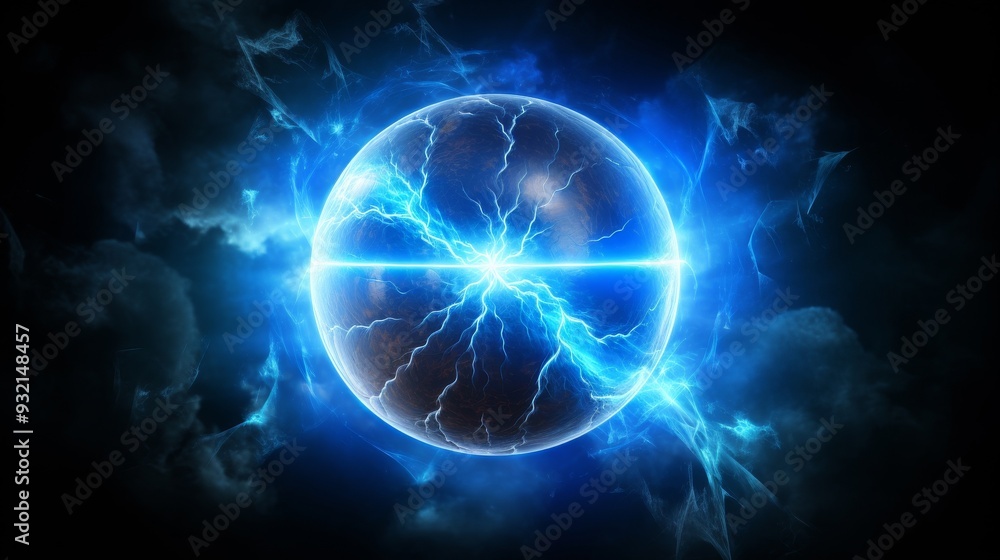 Fototapeta premium Abstract Energy Sphere: Blue Plasma and Electric Sparks