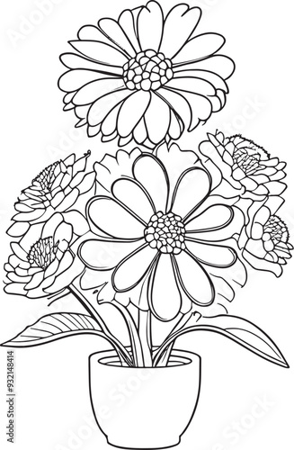 Flower coloring page, hand drown a vintage for adult