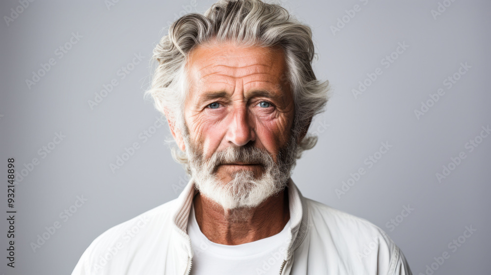 Portrait of elderly man with white beard and serious expression Portrait of elderly man with white beard and serious expression